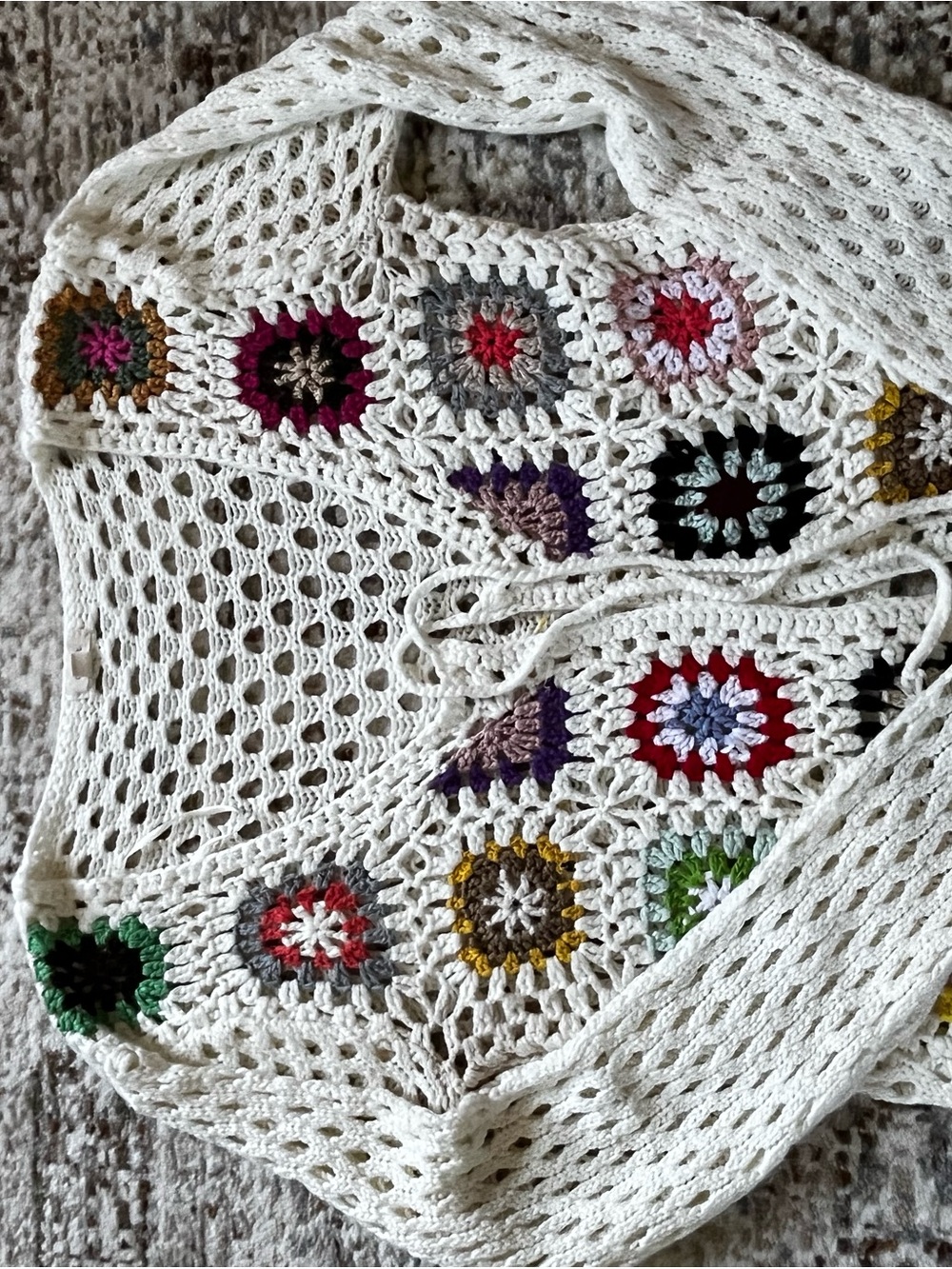 debut White Crochet Vest with Multicolor Granny Squares